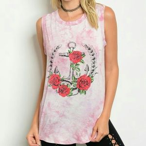 New Junior's Cute Boutique Floral Anchor tie dye