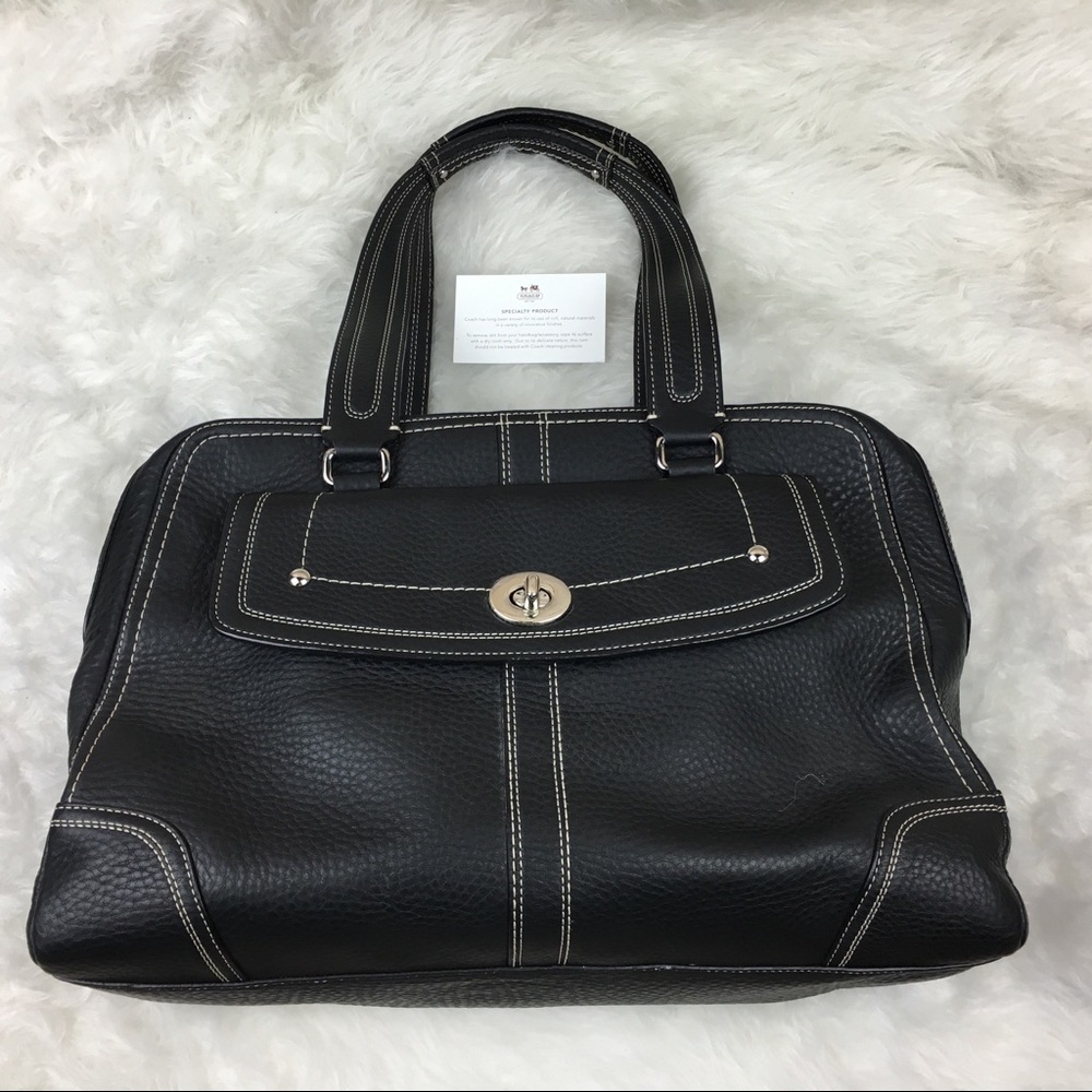 COACH Black Pebbled Leather Satchel Handbag
