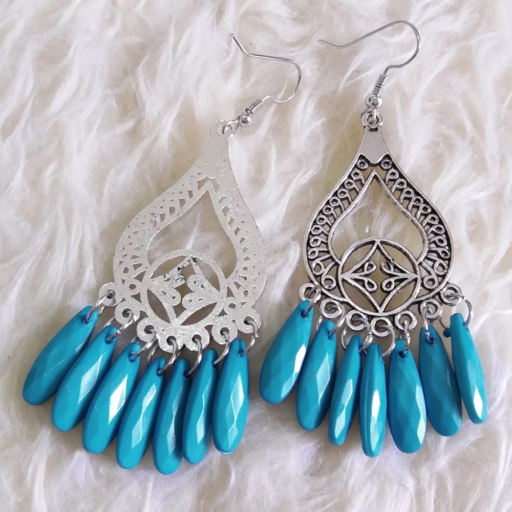 💎New Vintage Bohemian Blue Teardrop Silve - Picture 2 of 2
