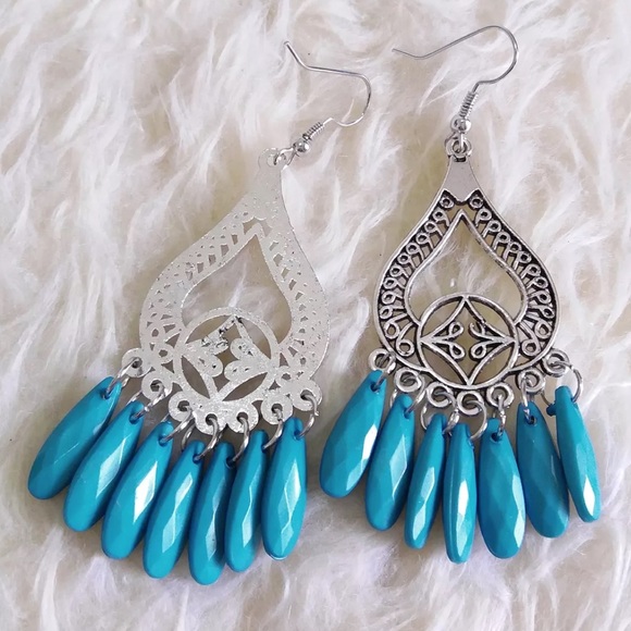💎New Vintage Bohemian Blue Teardrop Silve - Picture 2 of 2