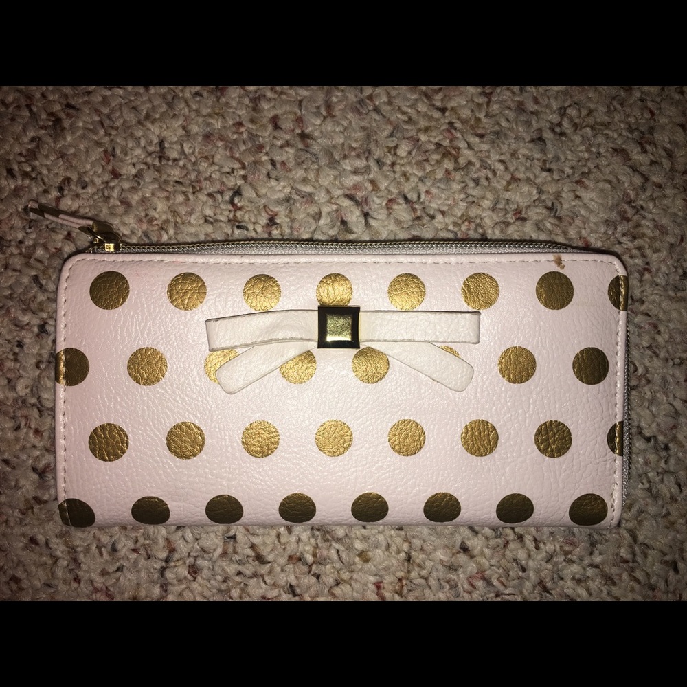 Apt. 9 Pink with Gold polka dots zip wallet