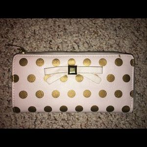 Apt. 9 Pink with Gold polka dots zip wallet