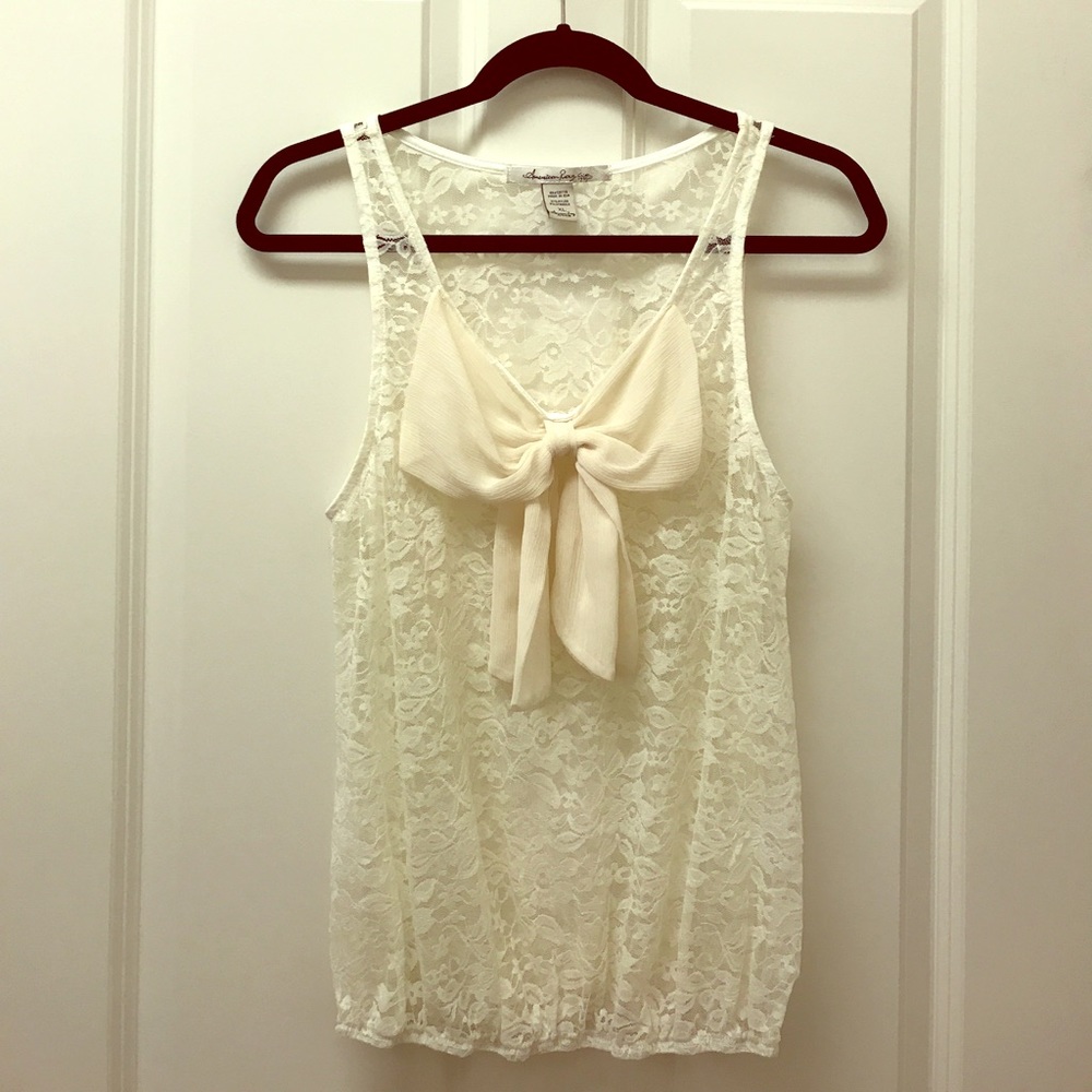 American Rag Cie ✨ Cream Lace Bow Blouse NWOT