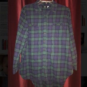 BDG Oversized Blue/Green Plaid Flannel