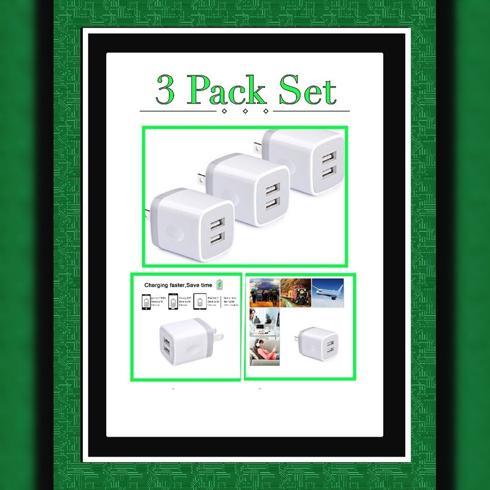 3pk 2.1AMP Universal Dual Port Wall Charger