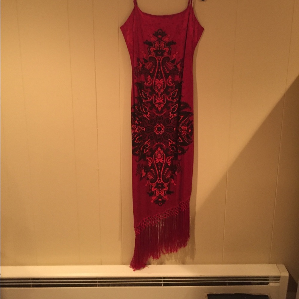 Petite small dress with fringe w adjustable straps