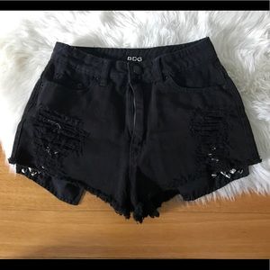 Black High Waisted Distressed Denim Shorts