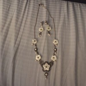 Marcasite/mother of pearl earring and necklace set