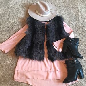 Crop length faux grey fur vest
