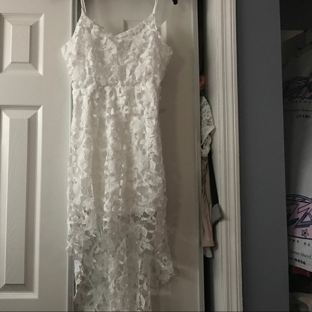 High low white lace dress