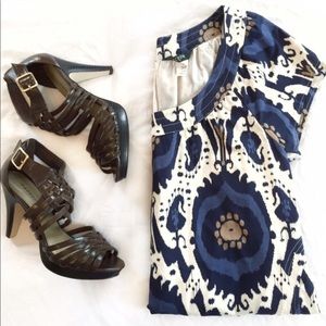 J Crew blue ikat print midi summer day dress