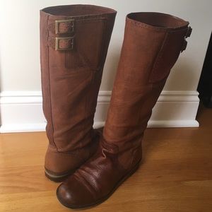 Tall brown leather riding boots - Cognac