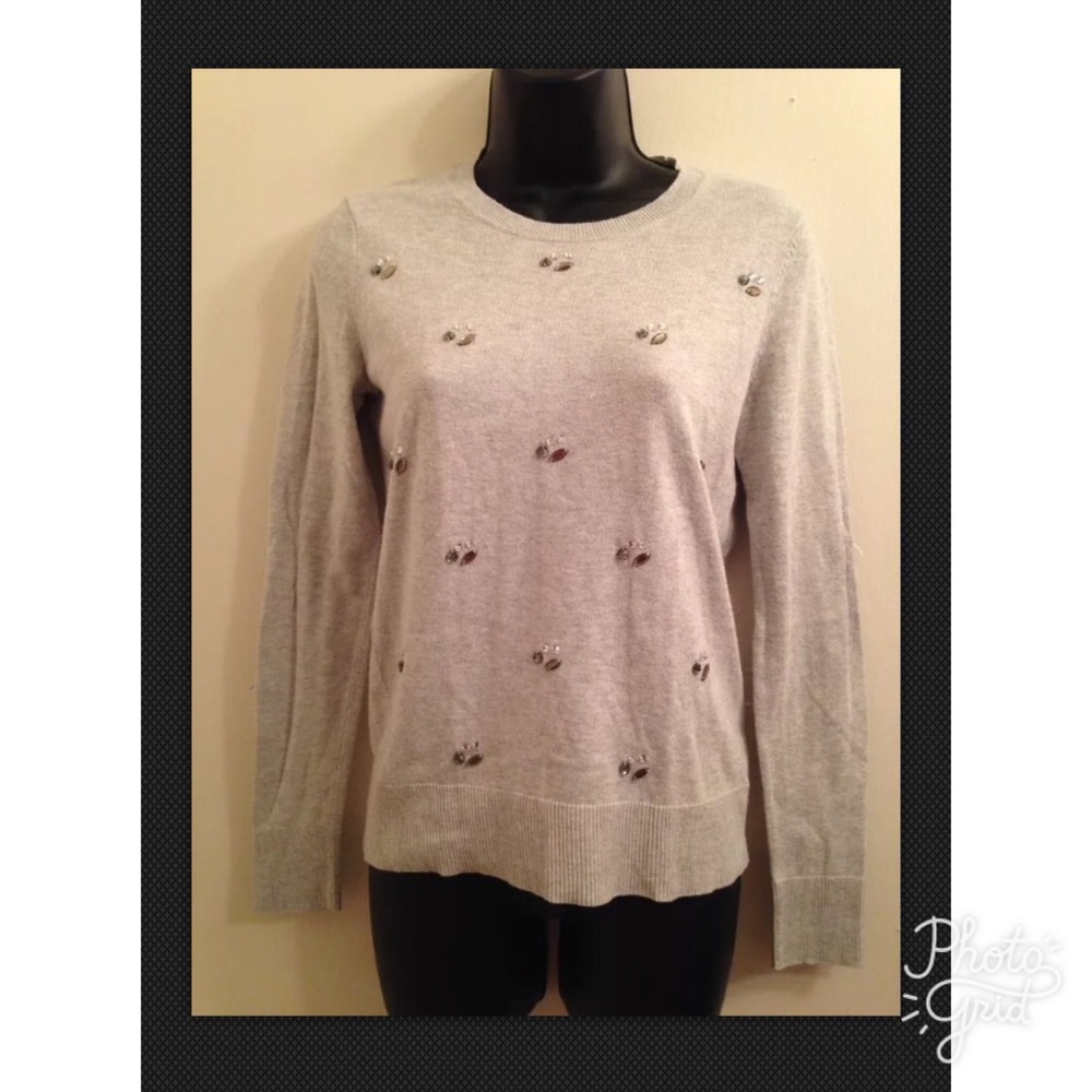👠Merona Knit Sweater Sz XS Gray Rhinestone Detail