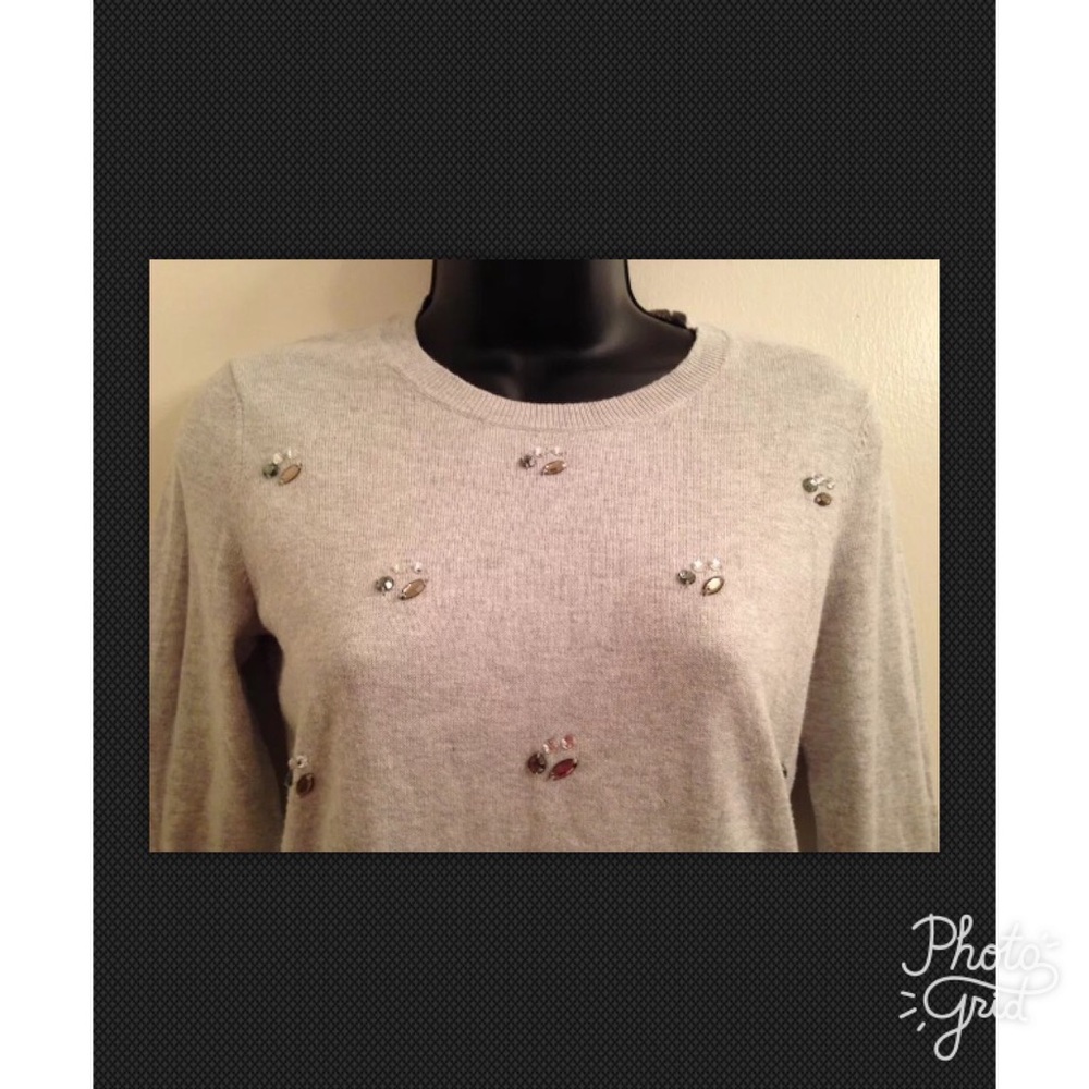 👠Merona Knit Sweater Sz XS Gray Rhinestone Detail - Picture 2 of 4