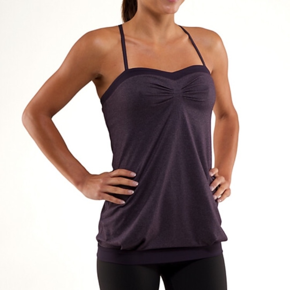 Lululemon Tank Cross Strap Gray Black Shelf Bra 4