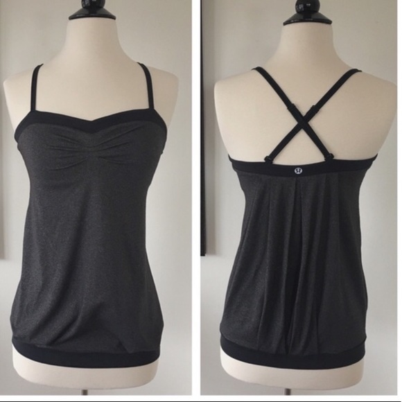 Lululemon Tank Cross Strap Gray Black Shelf Bra 4 - Picture 3 of 8