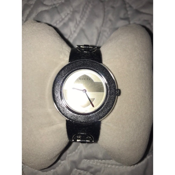 Round gray Gucci analog watch with box