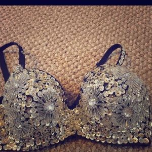 36 B silver custom designed bra