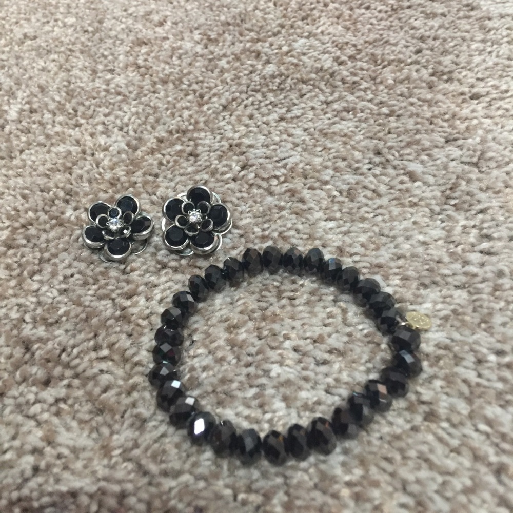 Black Gem Earrings and Bracelet