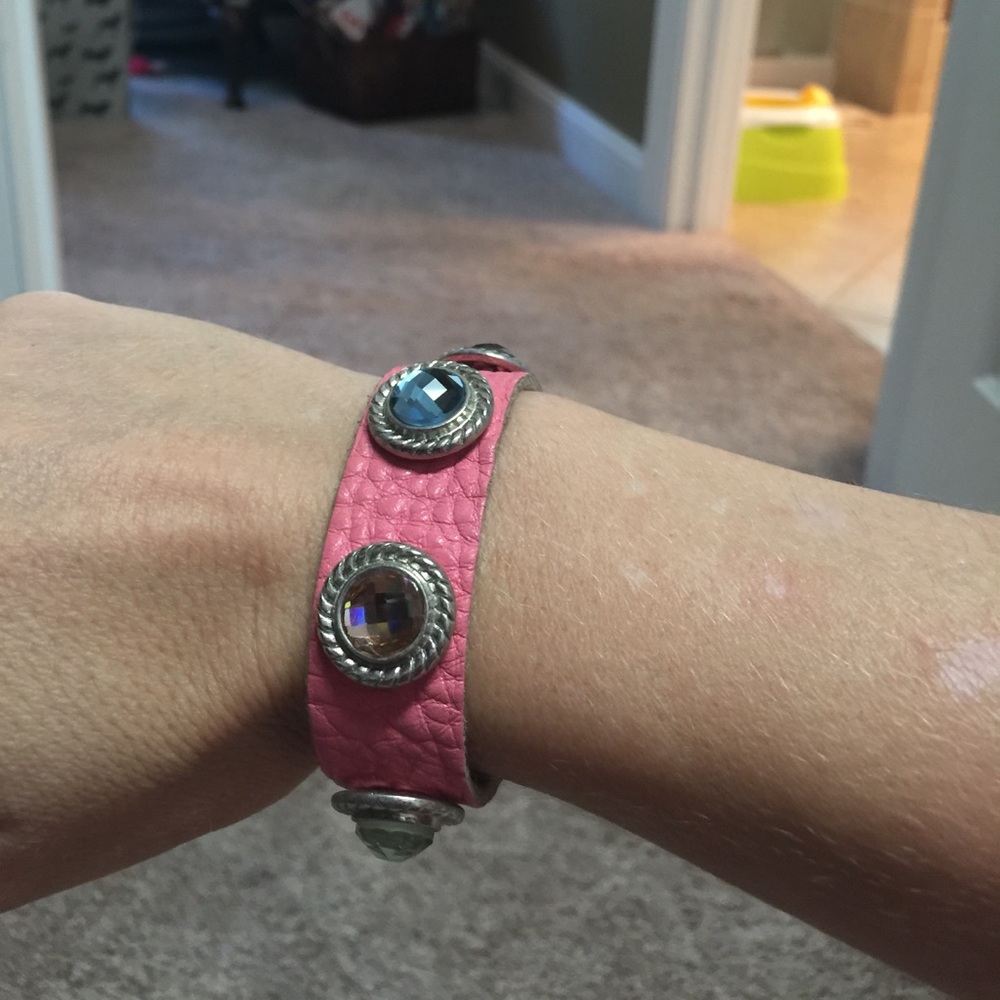 Pink Leather Jeweled Bracelet