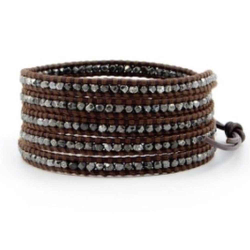 Chan Luu 5 Wrap Gunmetal Brown Leather Bracelet