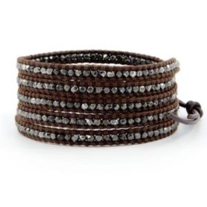 Chan Luu 5 Wrap Gunmetal Brown Leather Bracelet