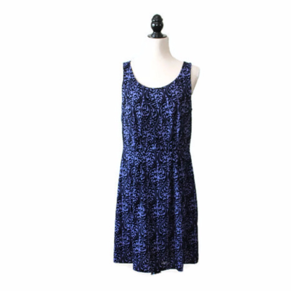 LOFT Purple Black Velvet  Flocked Dress