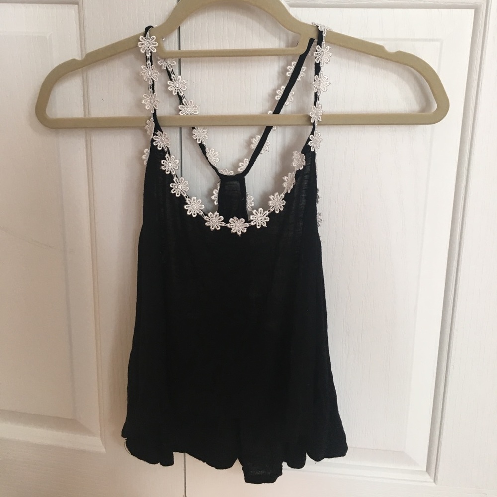 black tank with flowers on straps
