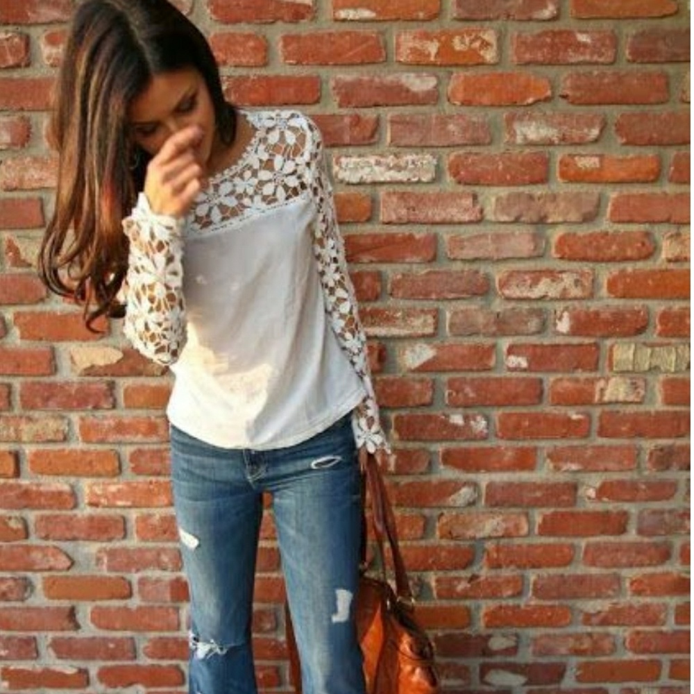 Cream floral lace top