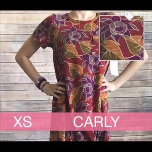 NWT LuLaRoe Carly dress. Burgundy orange floral XS