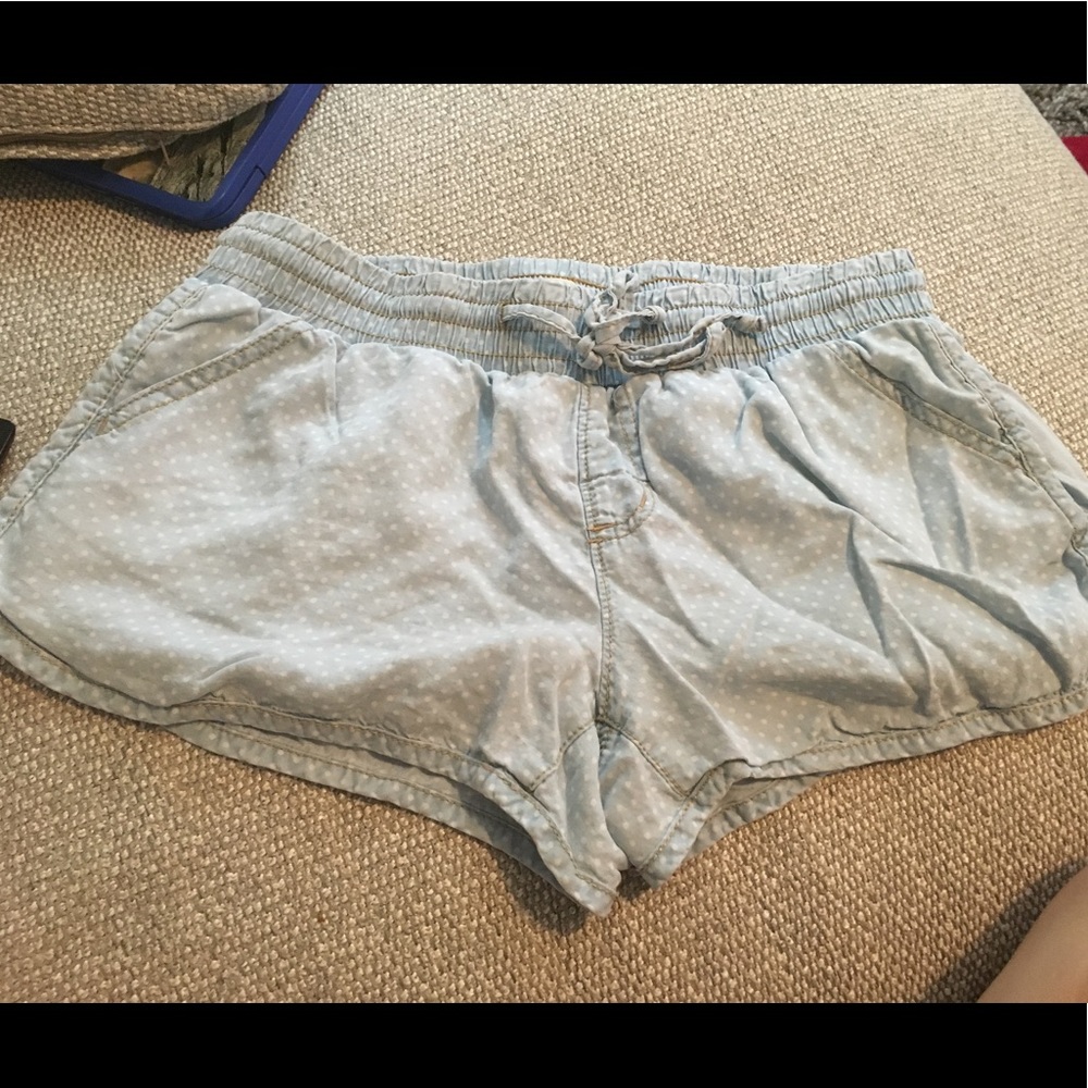 Polka dot flowy blue shorts.