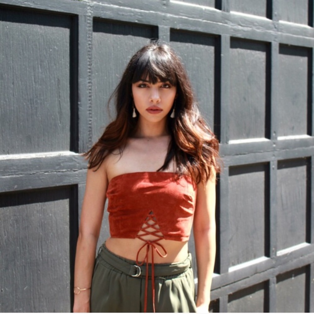 Suede crop top tie Tobi Small