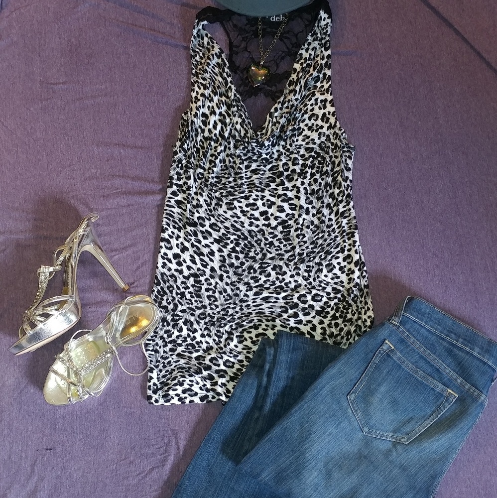 Lace back cowl neck tank top