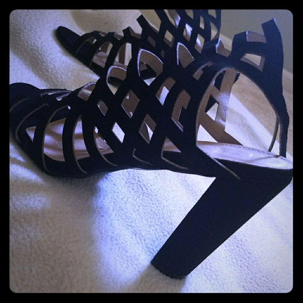 Strappy Nubuck Sexy Black Heels