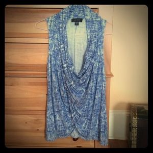Blue and White Wrap Drape Top by Karen Kane Size S