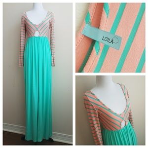 Loila Long Sleeve Chevron Mint & Salmon Maxi Dress