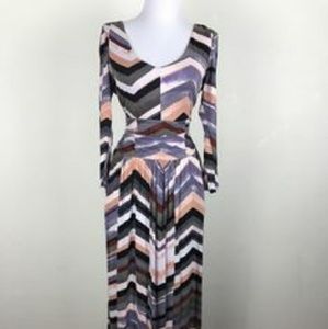 Maeve chevron pink purple maxi dress with pockets