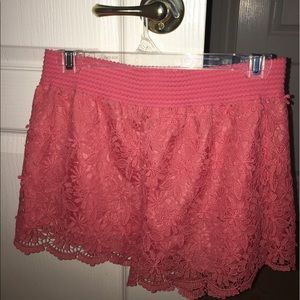 Coral lace shorts