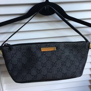 Gucci Black Denim Baguette Handbag