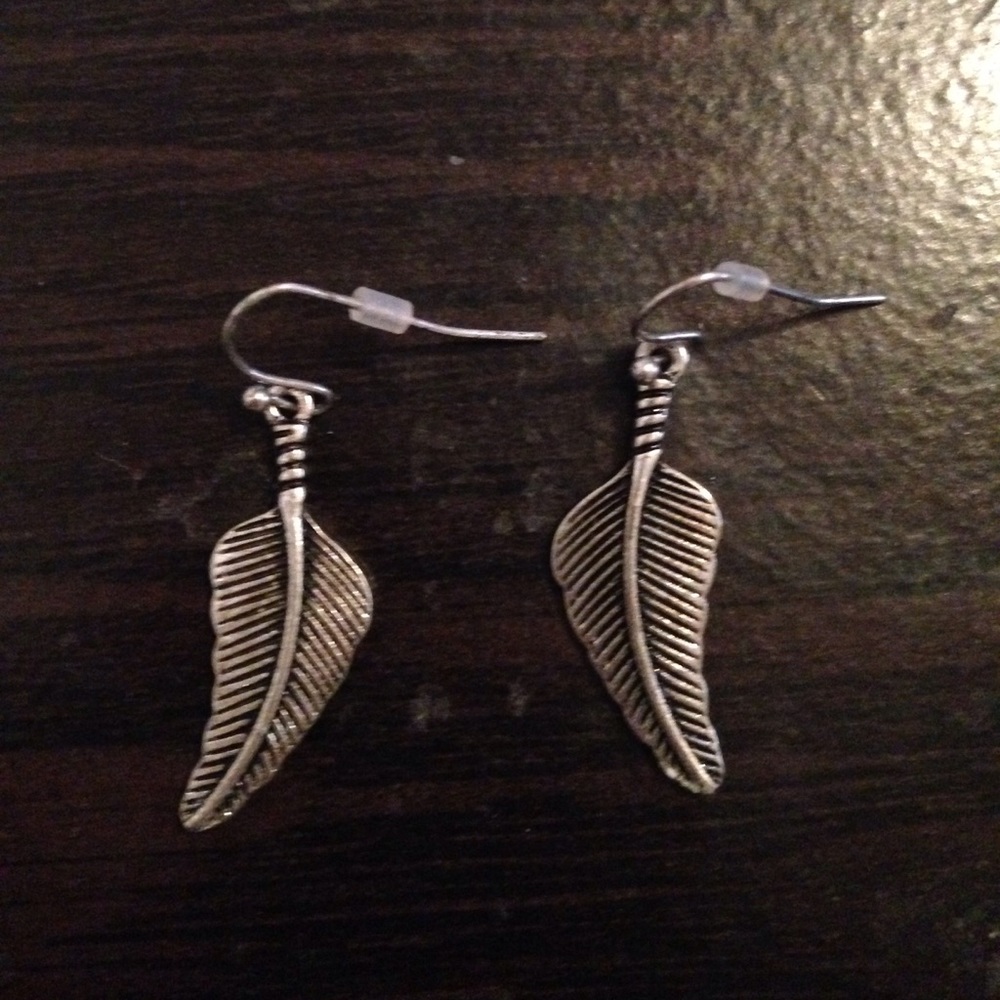 Silver Feather Earrings, OS, hook/dangle style