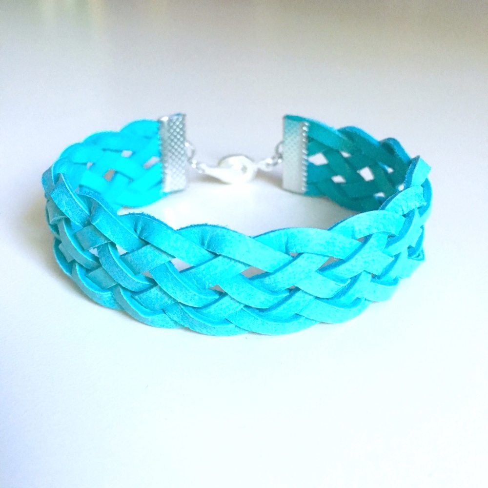 Turquoise 6-Strand Leather Braided Bracelet - Picture 1 of 5