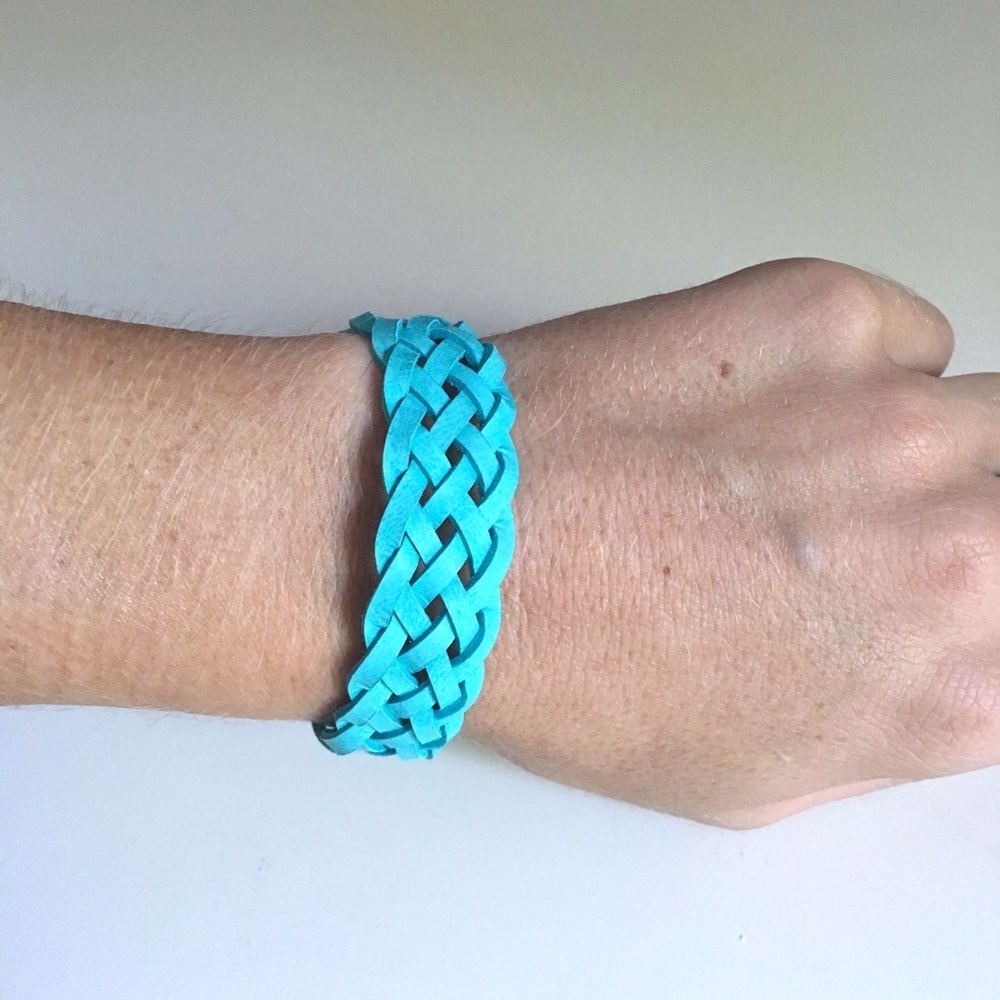 Turquoise 6-Strand Leather Braided Bracelet - Picture 3 of 5