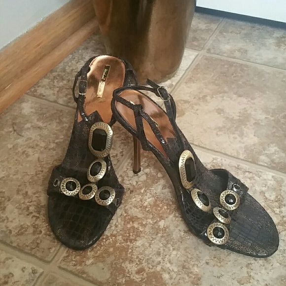 "BLACK BEADED SANDALS" - Picture 1 of 2