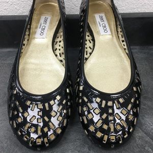Jimmy Choo Black Patent Leather Woven Flats