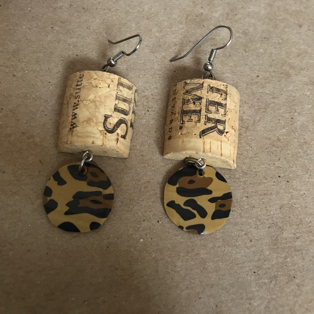 One of a kind wine cork earrings