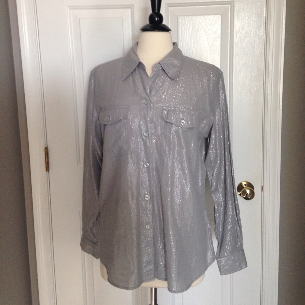 LIZ CLAIBORNE BUTTON DOWN SILVER SHEEN SHIRT