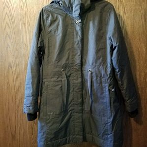 LOLË gray hooded mid length winter jacket sz 10
