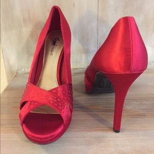 Red peep toe heels