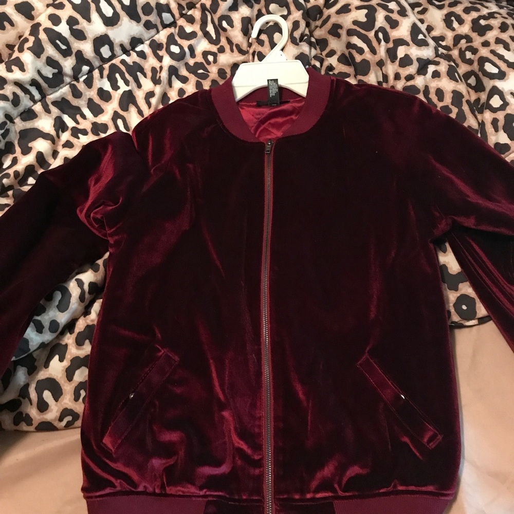 Burgundy Velvet bomber jacket