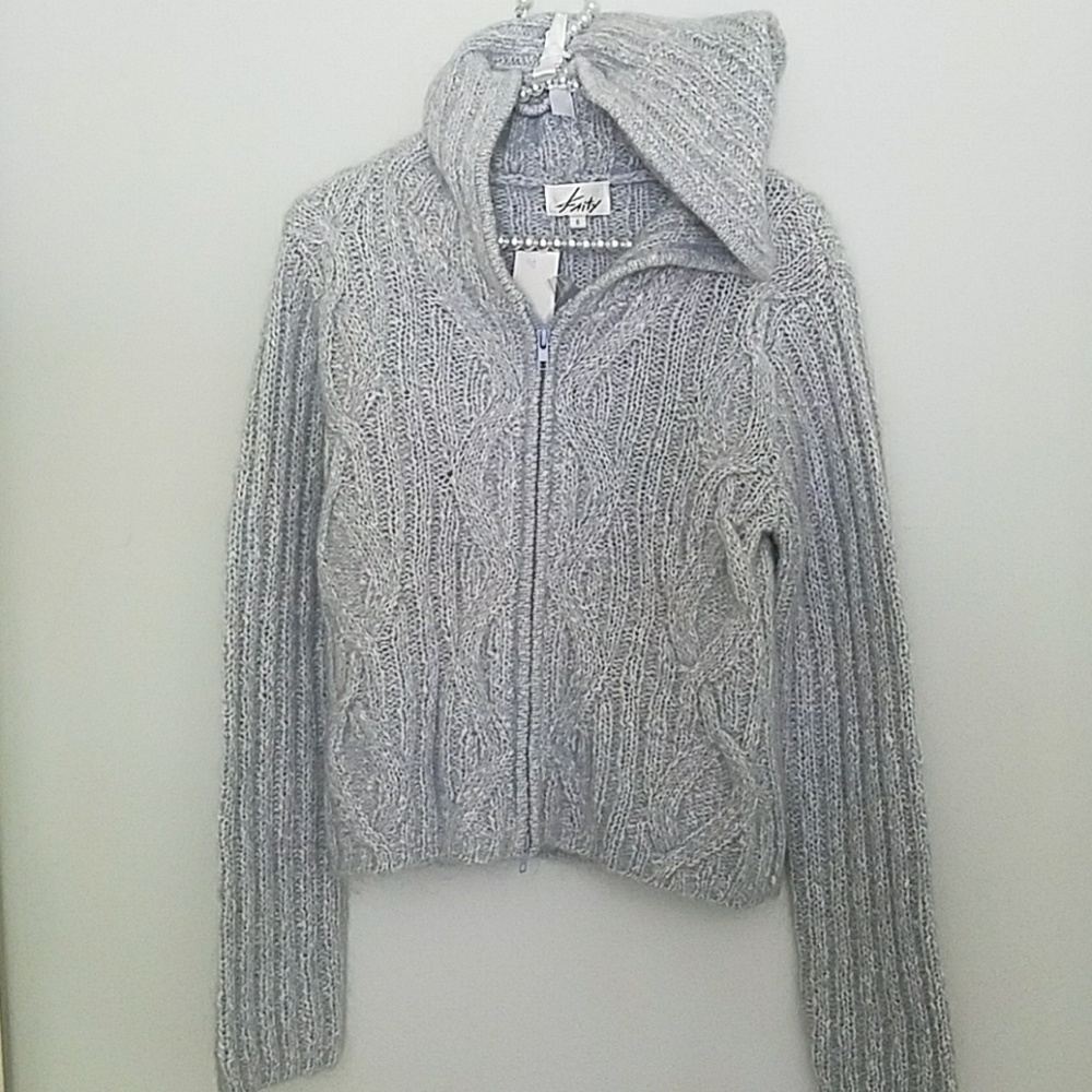 Zip Up Hooded Sweater - Ice Blue NWT